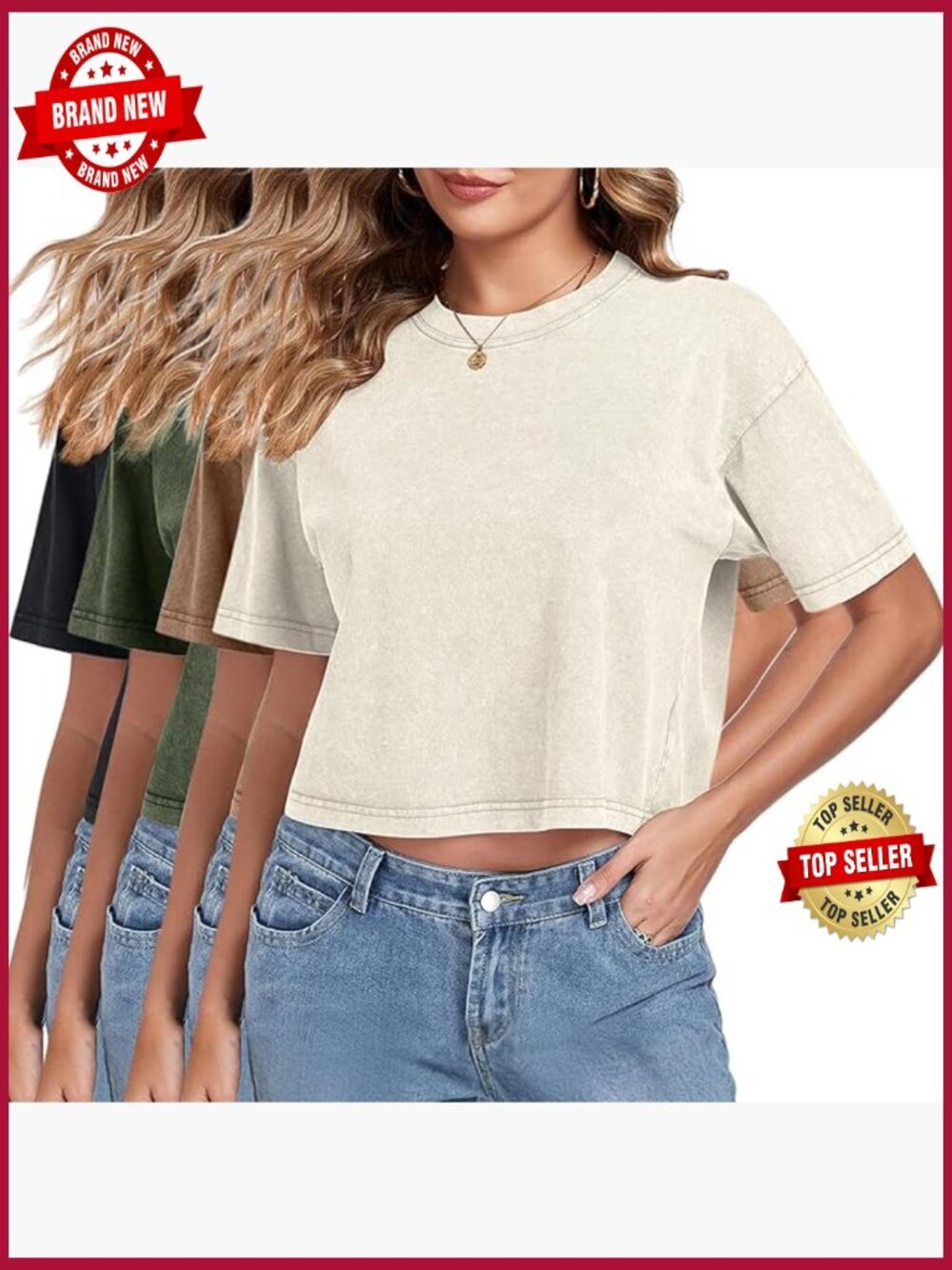 Crop Top Acid Wash Short Sleeve Tee Casual Basic Baggy Summer Shirt